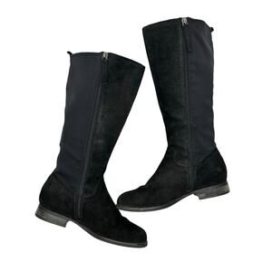 Revitalign Canyon Black Suede Leather Mid Calf Tall Block Heel Riding Boots